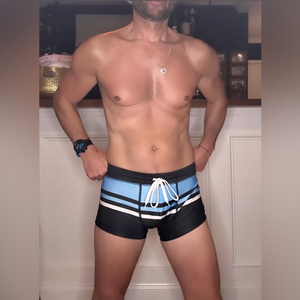 Project 51 | Cassis Square Cut Swim Trunks in Blue / Black / White (Medium) - Picture 9 of 13